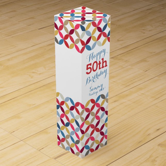 Circle patterned named 50th birthday wine box (Front)