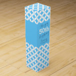 Circle patterned named 50th birthday wine box<br><div class="desc">Bright modern blue and white circular style wine box. Personalize with your recipients name and birthday year. Currently reads happy 50th birthday Sammy Vintage year. Designed by Sarah Trett.</div>