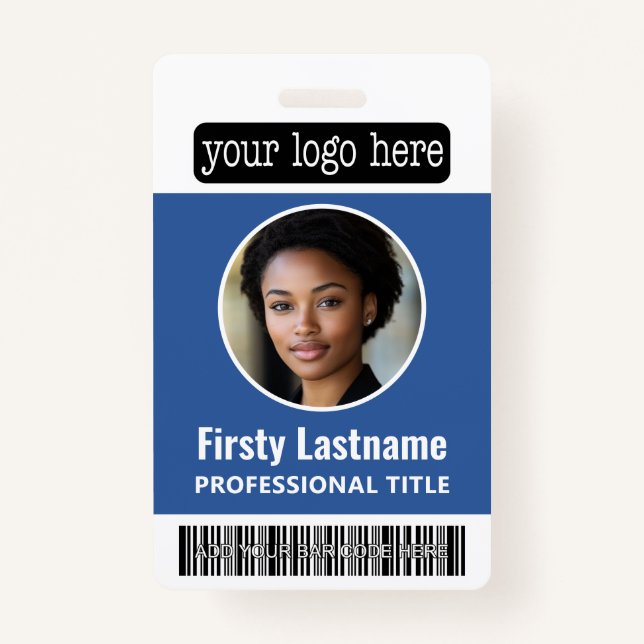 Circle Photo Custom Employee Bar Code, Logo, Name Badge (Front)