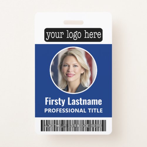 Circle Photo Custom Employee Bar Code Logo Name Badge