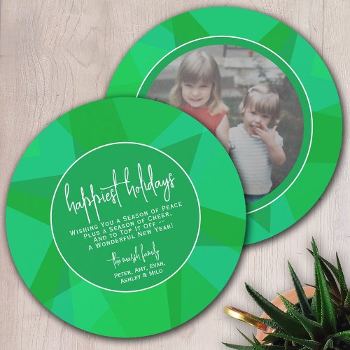 Circle Photo Modern Transparent Green _ Happiest Holiday Card