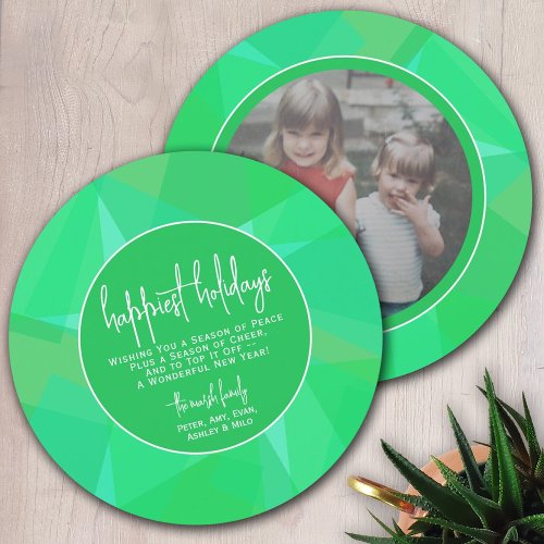 Circle Photo Modern Transparent Green _ Happiest Holiday Card