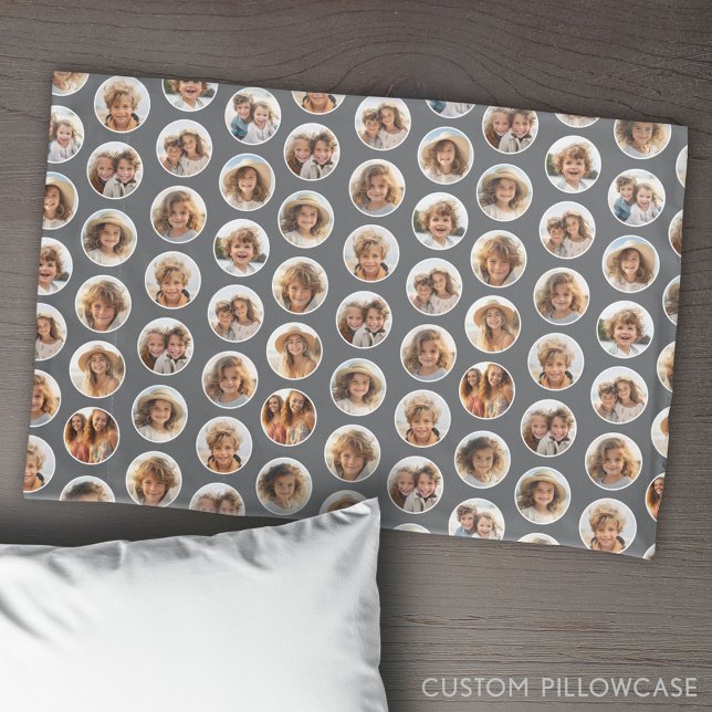 Circle Photo Pattern - 12 Pictures - black Pillow Case (Create Your Own Photo Collage Pillowcase)