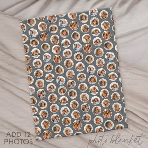 Circle Photo Pattern - 12 Pictures - grey Fleece Blanket