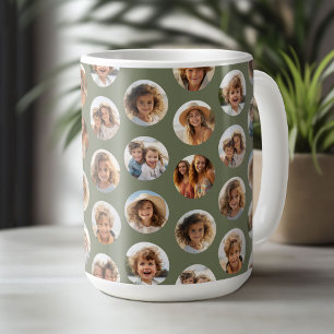Circle Photo Pattern - 12 Pictures - sage green Coffee Mug