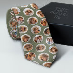 Circle Photo Pattern - 12 Pictures - sage green Neck Tie<br><div class="desc">Add 12 pictures to this photo collage pattern. The background is a neutral sage grey green with the photo in a polka dot pattern. You can use this a s a Father's Day gift or a gift for grandpa with a pic of the grandkids. For best results, crop your photos...</div>