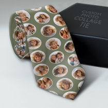 Circle Photo Pattern - 12 Pictures - sage green Neck Tie