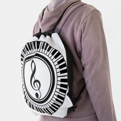 Circle Piano Keys and Treble Clef Drawstring Bag