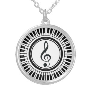 Circle Piano Keys and Treble Clef Silver Plated Necklace