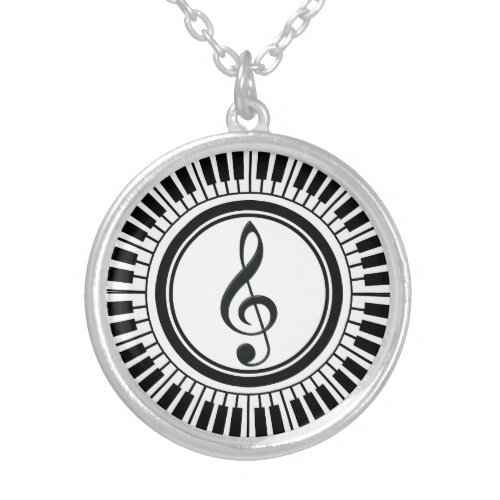 Circle Piano Keys and Treble Clef Silver Plated Necklace