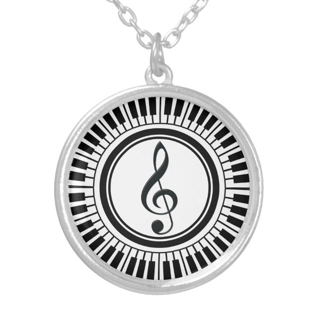 Circle Piano Keys and Treble Clef Silver Plated Necklace (Front)