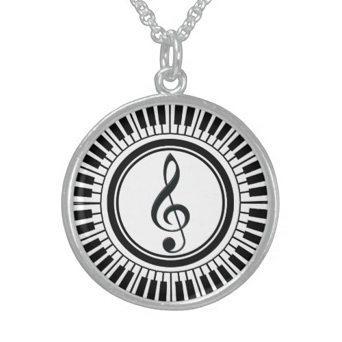 Circle Piano Keys and Treble Clef Sterling Silver Necklace