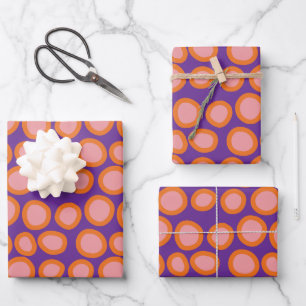 Circle Polka Dot Print Pattern Orange and Pink Wrapping Paper Sheets