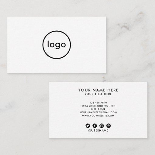 Circle professional white add your custom logo business card | Zazzle