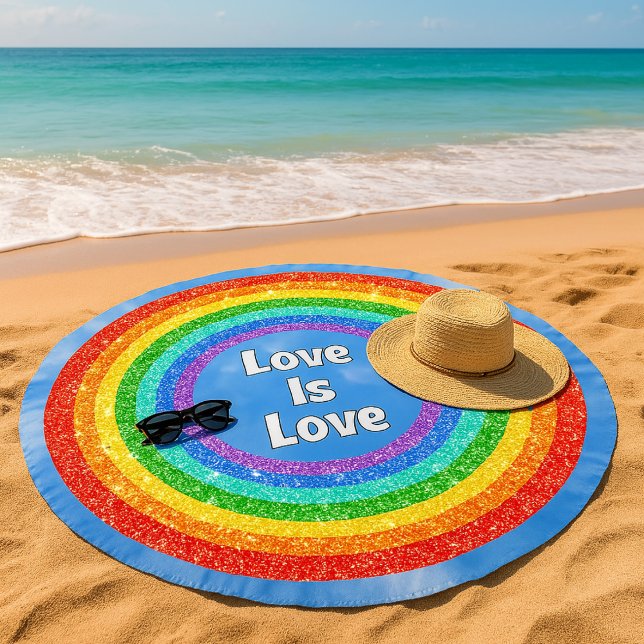 Circle Rainbow Glitter Pride LGBT Love is Love Beach Towel (On the beach ( AI generated picture ))