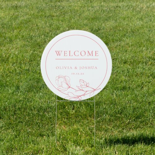 Circle Rose White Floral Wedding Welcome Sign