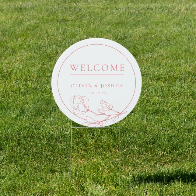 Circle Rose White Floral Wedding Welcome Sign (Insitu)
