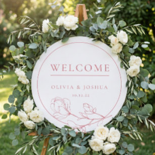 Circle Rose White Floral Wedding Welcome Sign