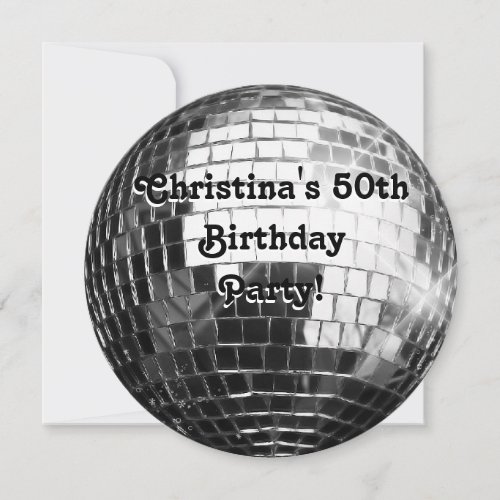 Circle Round Silver Disco Ball 50th Birthday Party Invitation