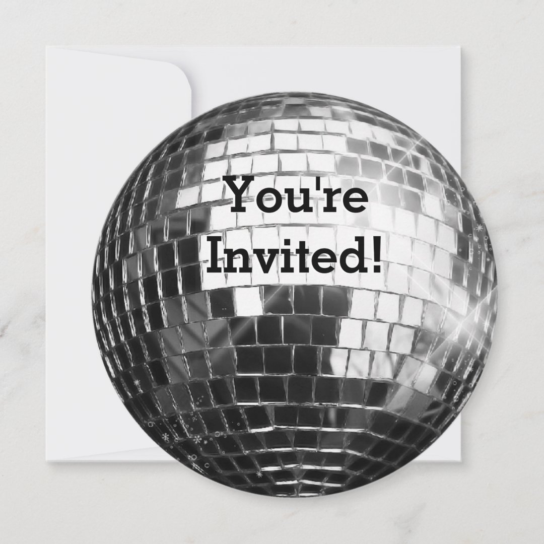 Circle Round Silver Disco Ball Cool Birthday Party Invitation | Zazzle