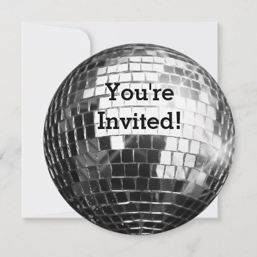 Circle Round Silver Disco Ball Cool Birthday Party Invitation