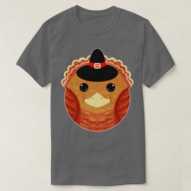 Circle Round Turkey With Pilgrims Hat For Thanksgi T-Shirt (Design Front)