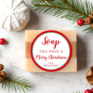 Circle Soap Label, Christmas Holidays Red & Green Classic Round Sticker