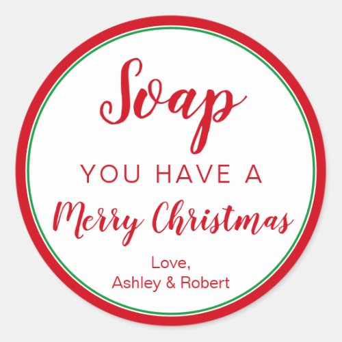 Circle Soap Label Christmas Holidays Red  Green Classic Round Sticker