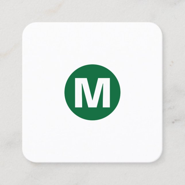 Circle Spot Monogram - Forest Green Square Business Card (Front)