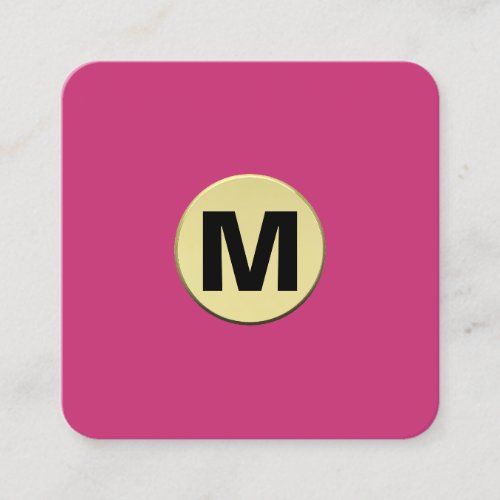 Circle Spot Monogram Gold 3d _ Deep Magenta Square Business Card