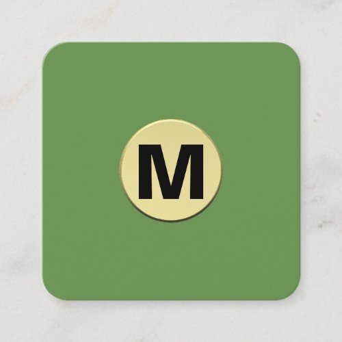 Circle Spot Monogram Gold 3d _ Moss Green Square Business Card