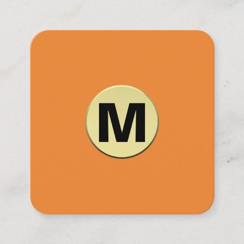 Circle Spot Monogram Gold 3d _ Orange Square Business Card