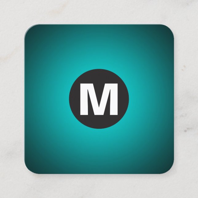 Circle Spot Monogram - Gradient - Cyan to Black Square Business Card (Front)