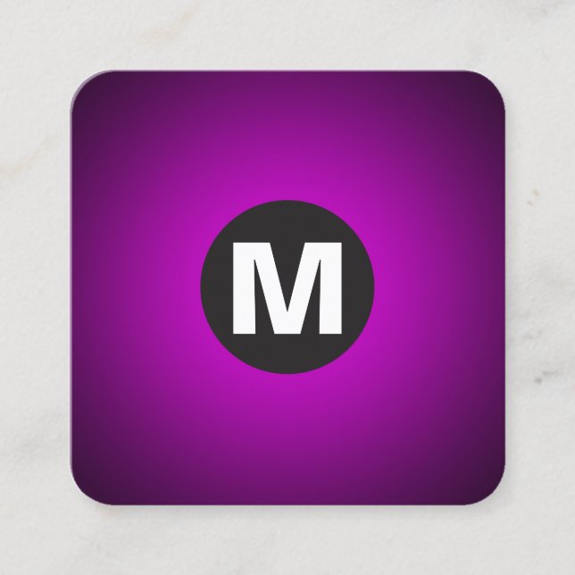 Circle Spot Monogram - Gradient - Magenta to Black Square Business Card (Front)
