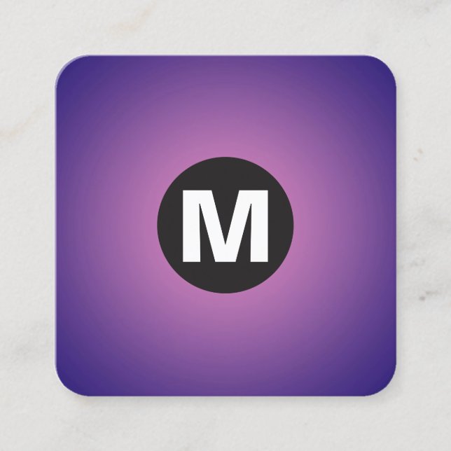 Circle Spot Monogram - Gradient - Pink on Dp Navy Square Business Card (Front)