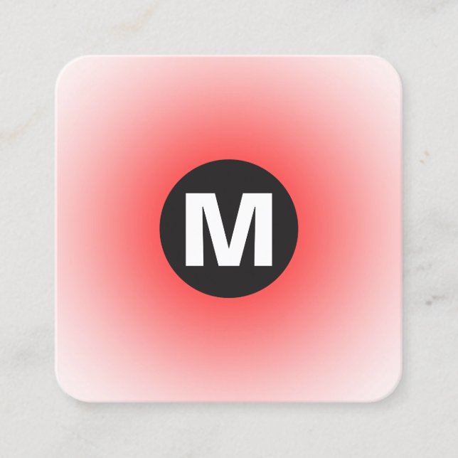 Circle Spot Monogram - Gradient - Red on White Square Business Card (Front)