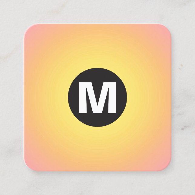 Circle Spot Monogram - Gradient - Yellow to Pink Square Business Card (Front)