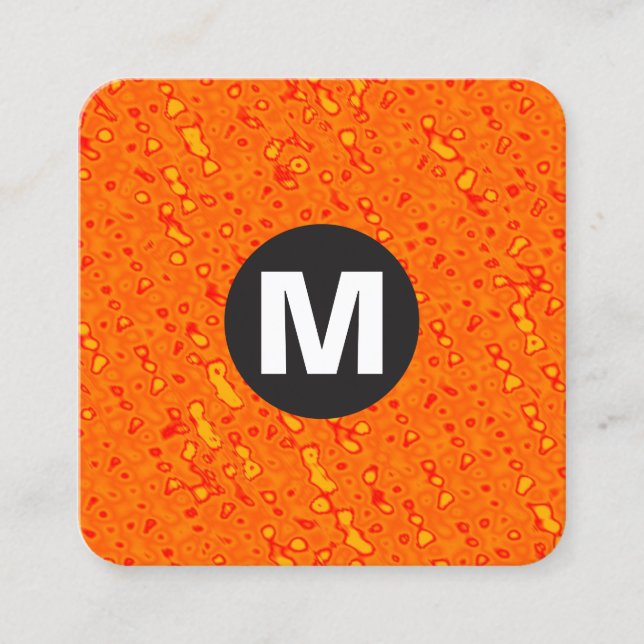Circle Spot Monogram - Orange Texture Square Business Card (Front)
