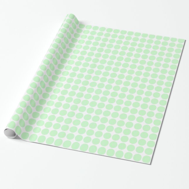 Circle Spots - Ghost Green on White Wrapping Paper (Unrolled)