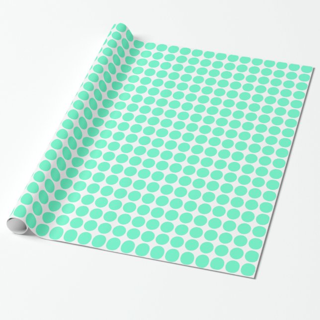 Circle Spots - Turquoise on White Wrapping Paper (Unrolled)