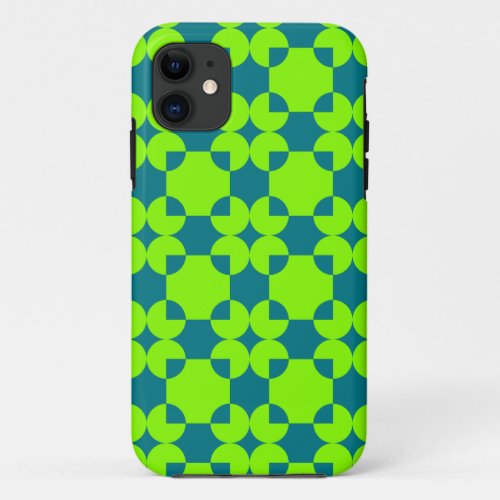 Circle square shapes pattern lime green colors iPhone 11 case