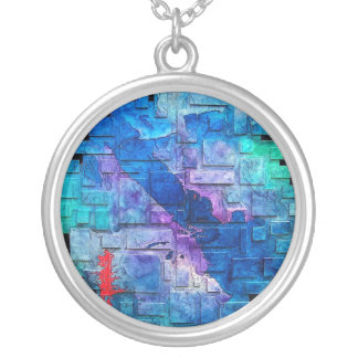 circle squared silver plated necklace