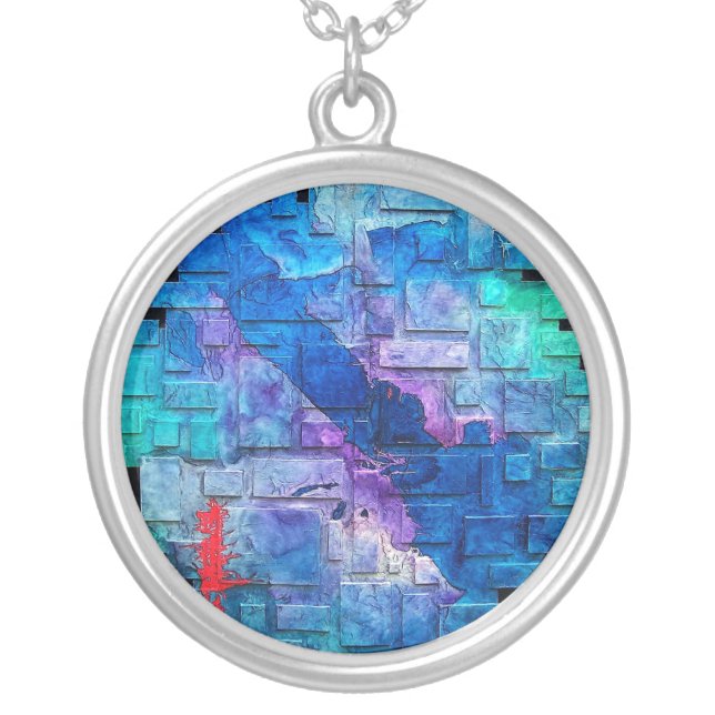 circle squared silver plated necklace (Front)