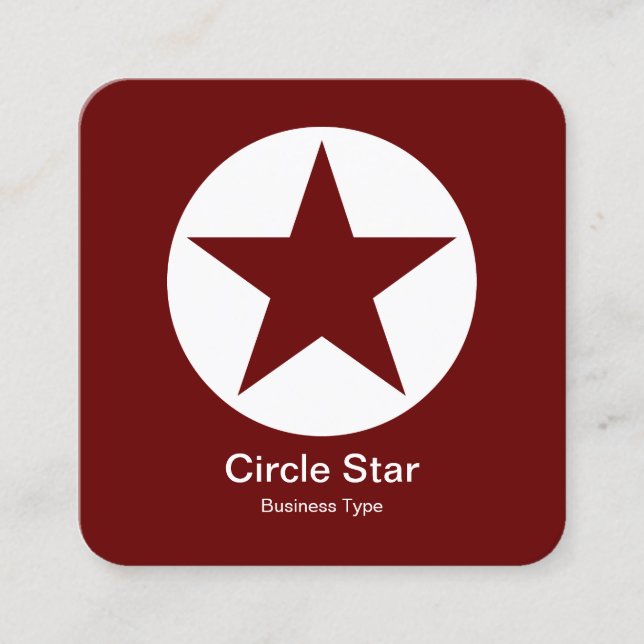 Circle Star - White on Dark Red Brown Square Business Card (Front)