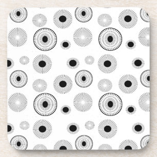 Circle Starburts Pattern- Black & White Beverage Coaster