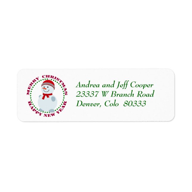 Circle Text Christmas Snowman Return Address Label (Front)