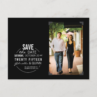 Circle Text & Photo Black Save the Date Postcard