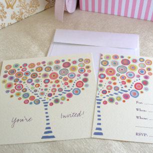 Circle Tree Retro Blank Fill In Invitation