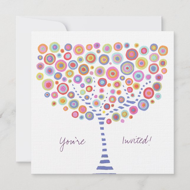 Circle Tree Retro Blank Fill In Invitation (Front)