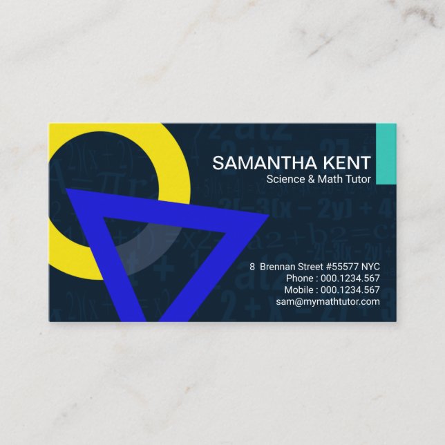 Circle Triangle Floating Math Equation Math Tutor Business Card (Front)